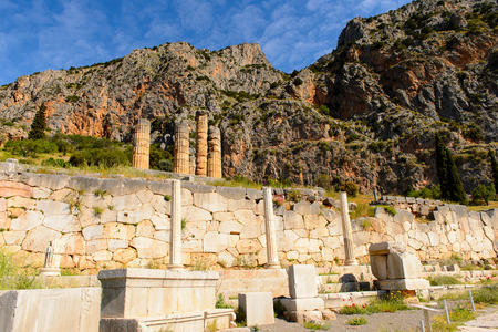 Apollo Temple in Delphi, an archaeological site in Greece, at the Mount Parnassus. Delphi is famous...