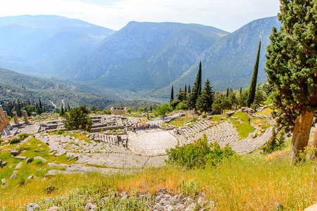 Amphitheater in  Delphi, an archaeological site in Greece, at the Mount Parnassus. Delphi is famous...