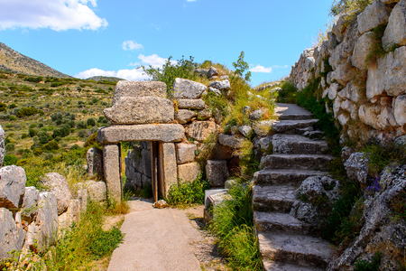 Ruins of Mycenae, center of Greek civilization, Peloponnese, Greece. Mycenae is a famous archaeological site in Greece.の写真素材