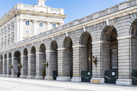 Square near the Palacio Real (Royal Palace), Madrid, Spain. Royal Palace is the official residence of the Spanish Royal Familyのeditorial素材