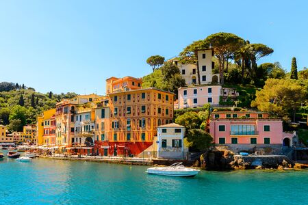 Portofino, is an Italian fishing village, Genoa province, Italy. A vacation resort with a picturesque harbour and with celebrity and artistic visitors.の写真素材