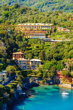 Part of Portofino, an Italian fishing village, Genoa province, Italy. A vacation resort with a picturesque harbour and with celebrity and artistic visitors.のeditorial素材