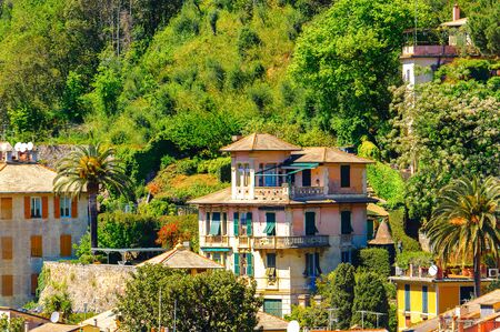 Portofino, an Italian fishing village, Genoa province, Italy. A vacation resort with a picturesque harbour and with celebrity and artistic visitors.の写真素材