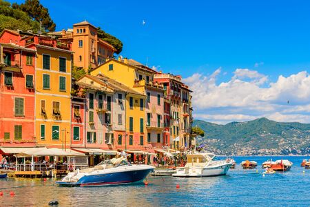Portofino, is an Italian fishing village, Genoa province, Italy. A vacation resort with a picturesque harbour and with celebrity and artistic visitors.のeditorial素材