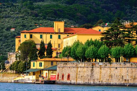 Architecture on the coast of the Ligurian sea near La Spezia, Italy.のeditorial素材