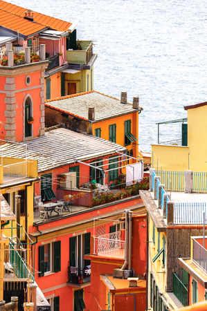 Architecture of Riomaggiore, a village in province of La Spezia, Liguria, Italy.の写真素材