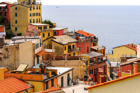 Architecture of Riomaggiore, a village in province of La Spezia, Liguria, Italy.の写真素材