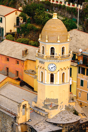Church in Vernazza (Vulnetia), a small town in province of La Spezia, Liguria, Italy. It's one of the lands of Cinque Terre, UNESCO World Heritage Siteの写真素材