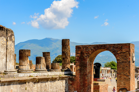 The Forum of Pompeii, an ancient Roman town destroyed by the volcano Vesuvius.の写真素材