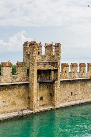 Wall of the Castello Scaligero di Sirmione (Sirmione Castle), built in XIV century, Lake Garda, Sirmione, Italyのeditorial素材