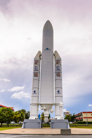 KOUROU, FRENCH GUIANA - NOVEMBER 9, 2013:  Rocket in the Museum of Space in Kourou, French Guiana on November 9, 2013. One of the most interesting places in French Guineaのeditorial素材