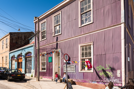 VALPARAISO, CHILE - NOV 9, 2014: Colorful houses of historic part of the Valparaiso, Chile. Valparaiso Historic centre is a UNESCO world heritage siteのeditorial素材