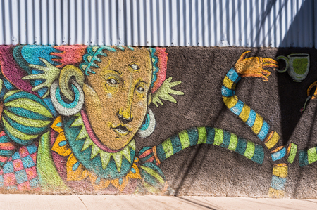 VALPARAISO, CHILE - NOV 9, 2014: Colourful graffiti on a house in Valparaiso, Chile. Valparaiso Historic centre is a UNESCO world heritage siteのeditorial素材