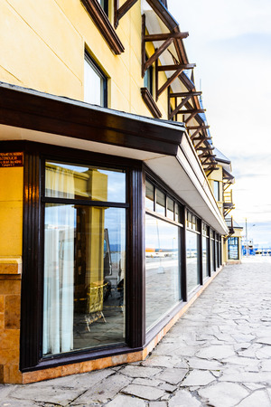PUERTO NATALES, CHILE - NOV 6, 2014: Architecture of the Puerto Natales, the capital of  the province of Ultima Esperanza, one of the four provinces that make up the Magallanes and Antartica Chilena Regionのeditorial素材