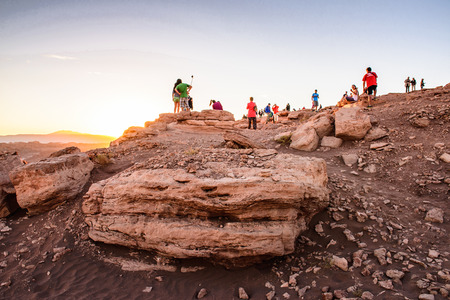 ATACAMA DESERT, CHILE - NOV 3, 2014: Unidentified tourists in the Atacama desert, Chile. Atacama Desert proper occupies 105,000 square kilometresのeditorial素材