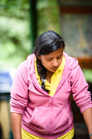 MINDO, ECUADOR - JAN 1, 2015: Unidentified Ecuadorian woman portrait. 71,9% of Ecuadorian people belong to the Mestizo ethnic groupのeditorial素材