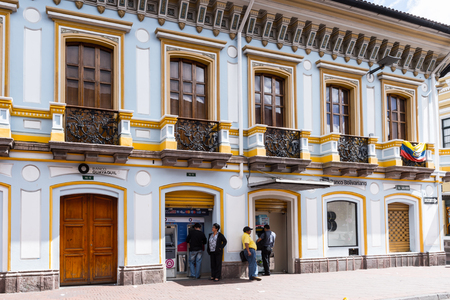 QUITO, ECUADOR - JAN 1, 2015: Architecture of the historic center of Quito. Historic center of Quito is the first UNESCO WOrld Heritage siteのeditorial素材