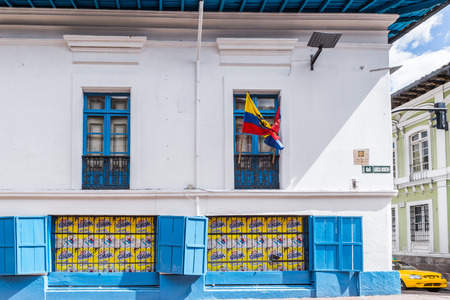 QUITO, ECUADOR - JAN 1, 2015: Architecture of the historic center of Quito. Historic center of Quito is the first UNESCO WOrld Heritage siteのeditorial素材