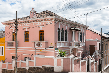 QUITO, ECUADOR - JAN 1, 2015: Architecture of the historic center of Quito. Historic center of Quito is the first UNESCO WOrld Heritage siteのeditorial素材
