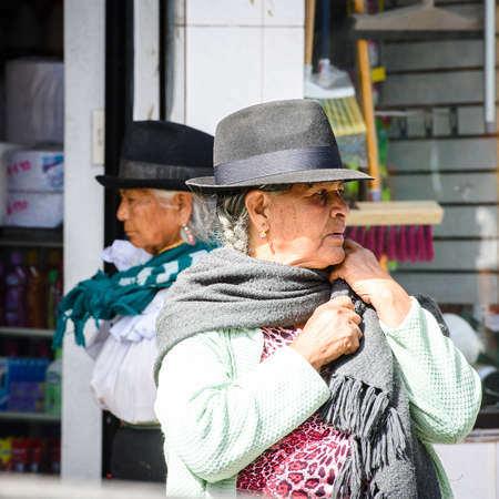 OTAVALO, ECUADOR - JAN 3, 2015: Unidentified Ecuadorian woman in traditional clothes in the street....