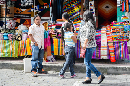 OTAVALO, ECUADOR - JAN 3, 2015: Unidentified Ecuadorian people at the Otavalo Market. 71,9% of Ecuadorian people belong to the Mestizo ethnic groupのeditorial素材