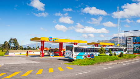 QUITO, ECUADOR - JAN 1, 2015: Gazoline station in Quito, Ecuador. Quito is the capitalof Ecuador, and  the highest capital city in the world (2800m).のeditorial素材