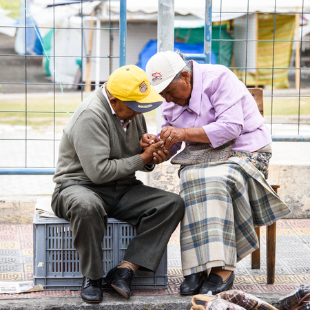 OTAVALO, ECUADOR - JAN 3, 2015: Unidentified Ecuadorian man at the Otavalo Market. 71,9% of Ecuadorian people belong to the Mestizo ethnic groupのeditorial素材