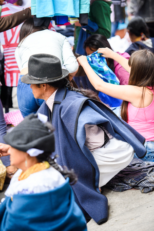 OTAVALO, ECUADOR - JAN 3, 2015: Unidentified Ecuadorian people at the Otavalo Market. 71,9% of Ecuadorian people belong to the Mestizo ethnic groupのeditorial素材