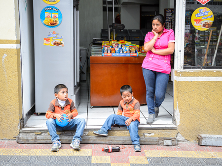 OTAVALO, ECUADOR - JAN 3, 2015: Unidentified Ecuadorian people at the Otavalo Market. 71,9% of Ecuadorian people belong to the Mestizo ethnic groupのeditorial素材