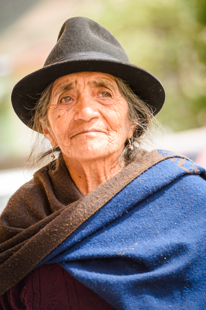 RIOBAMBA, ECUADOR - JAN 9, 2015: Unidentified Ecuadorian woman in traditional clothes. 71,9% of Ecuadorian people belong to the Mestizo ethnic groupのeditorial素材