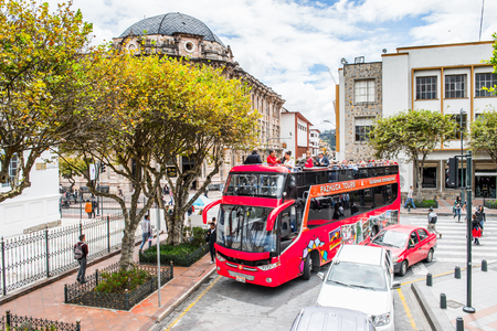 CUENCA, ECUADOR - JAN 9, 2015: Touristic bus in Cuenca. Cuenca is the capital the Azuay Province and its center is a Unesco World Heritageのeditorial素材