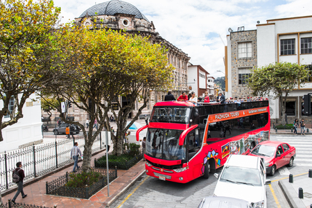 CUENCA, ECUADOR - JAN 9, 2015: Touristic bus in Cuenca. Cuenca is the capital the Azuay Province and its center is a Unesco World Heritageのeditorial素材