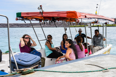 BALTRA, GALAPAGOS, ECUADOR - JAN 11, 2015: Unidentified tourists on the Baltra Island of Galapagos Islands. Other name of Baltra Island is South Seymourのeditorial素材