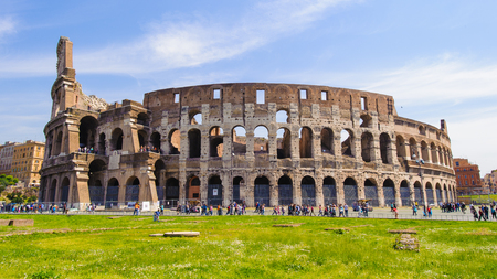 Western exterior side of the Colosseum, Rome, Italy.の写真素材