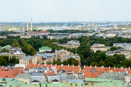 Panorama of the city of Riga, Latvia. View from the Saint Peter's church in Riga, Latviaのeditorial素材