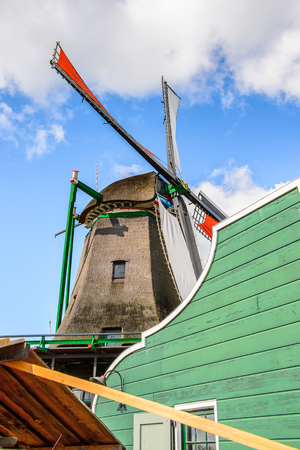 Windmill in Zaanse Schans, quiet village in Netherlands, province North Hollandのeditorial素材