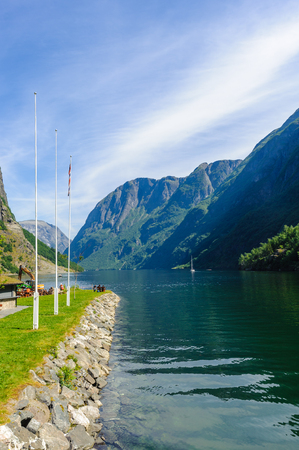 Gudvangen, a village in the municipality of Aurland in Sogn og Fjordane county, Norway. Sognefjord.のeditorial素材
