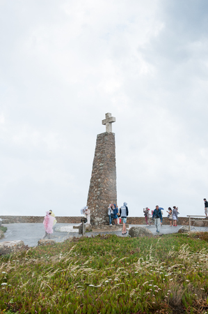 Monument declaring Cabo da Roca as the westernmost extent of continental Europeのeditorial素材