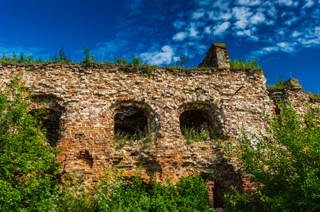 Rests of the building of red brick in the town of Shlisselburgの写真素材
