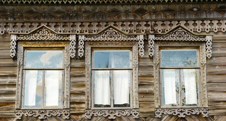 Windows of the wooden houseの写真素材