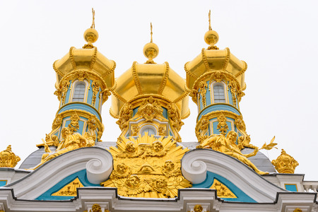 The Catherine Palace in winter and a fir tree, a Rococo palace located in the town of Tsarskoye Selo (Pushkin), 25 km south-east of St. Petersburg, Russia.のeditorial素材