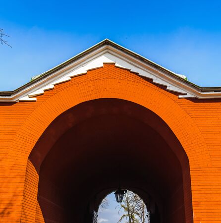 Red brick entrenceの写真素材