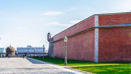 Red brick wall of the Paul and Peter fortress in St. Petersburgのeditorial素材