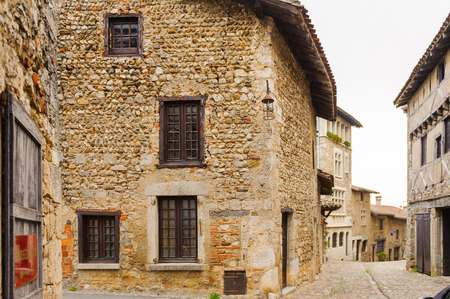 Medieval architecture of Perouges, France, a walled town, a popular touristic attraction.の写真素材