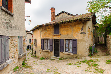 Perouges, France, a medieval walled town, a popular touristic attraction.の写真素材