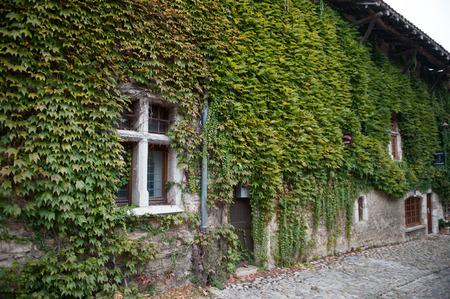 Perouges, France, a medieval walled town, a popular touristic attraction.の写真素材