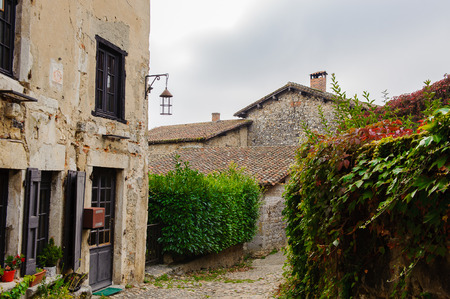 Perouges, France, a medieval walled town, a popular touristic attraction.の写真素材
