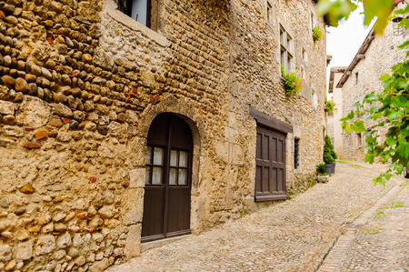 Old house of Perouges, France, a medieval walled town, a popular touristic attraction.