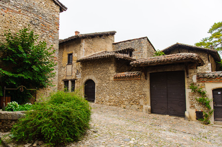 Medieval architecture of Perouges, France, a walled town, a popular touristic attraction.のeditorial素材