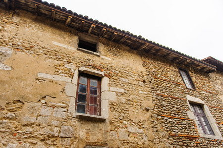 Medieval architecture of Perouges, France, a walled town, a popular touristic attraction.の写真素材